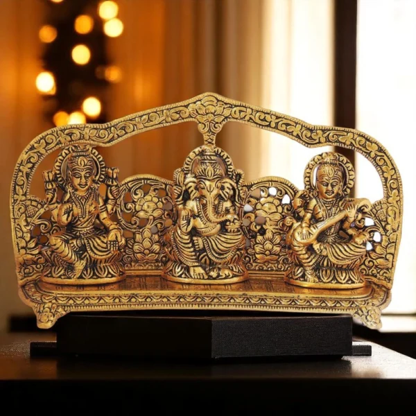 Laxmi Ganesh Saraswati Murti Pair in Aluminium (Lgs), 5.5 inch, Vedikcraft Moradabad