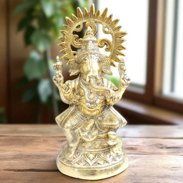 Ganesh Ji Idol in Aluminium, on Lotus, 14 inch, Vedikcraft Moradabad