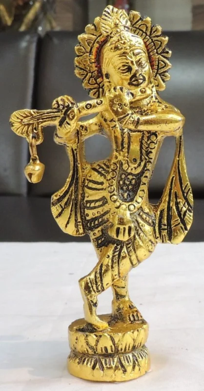 Krishna Ji with Flute Idol in Aluminium, 5.5 inch