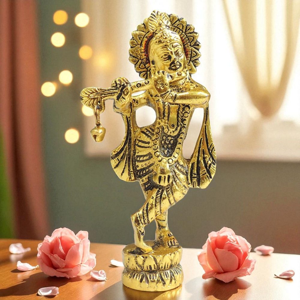 Krishna Ji with Flute Idol in Aluminium, 5.5 inch, Vedikcraft Moradabad