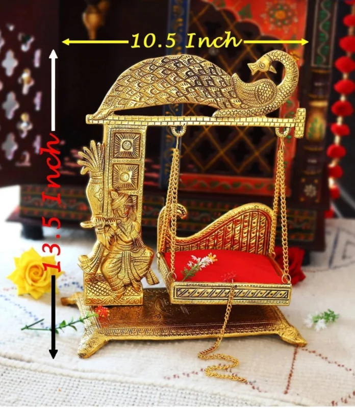 Laddu Gopal Jhula Idol in Aluminium, on Jhula (Krishna), 13.5 inch – for Pooja Room