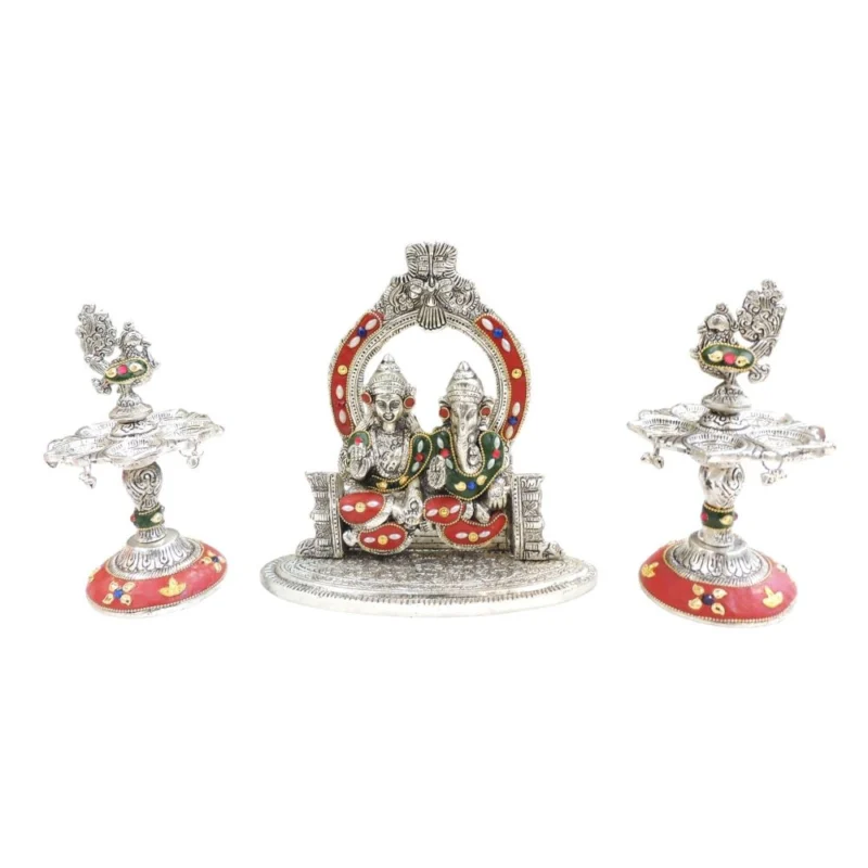 Laxmi Ganesh Murti Pair in Aluminium (Mehrav)