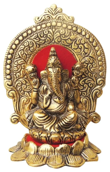 Ganesh Ji Idol in Aluminium, on Lotus, 6.3 inch, Vedikcraft Moradabad