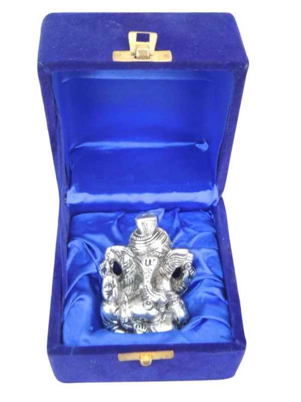 Ganesh Ji Idol in Aluminium (Pagadi), 3.5 inch – for Desk and Car