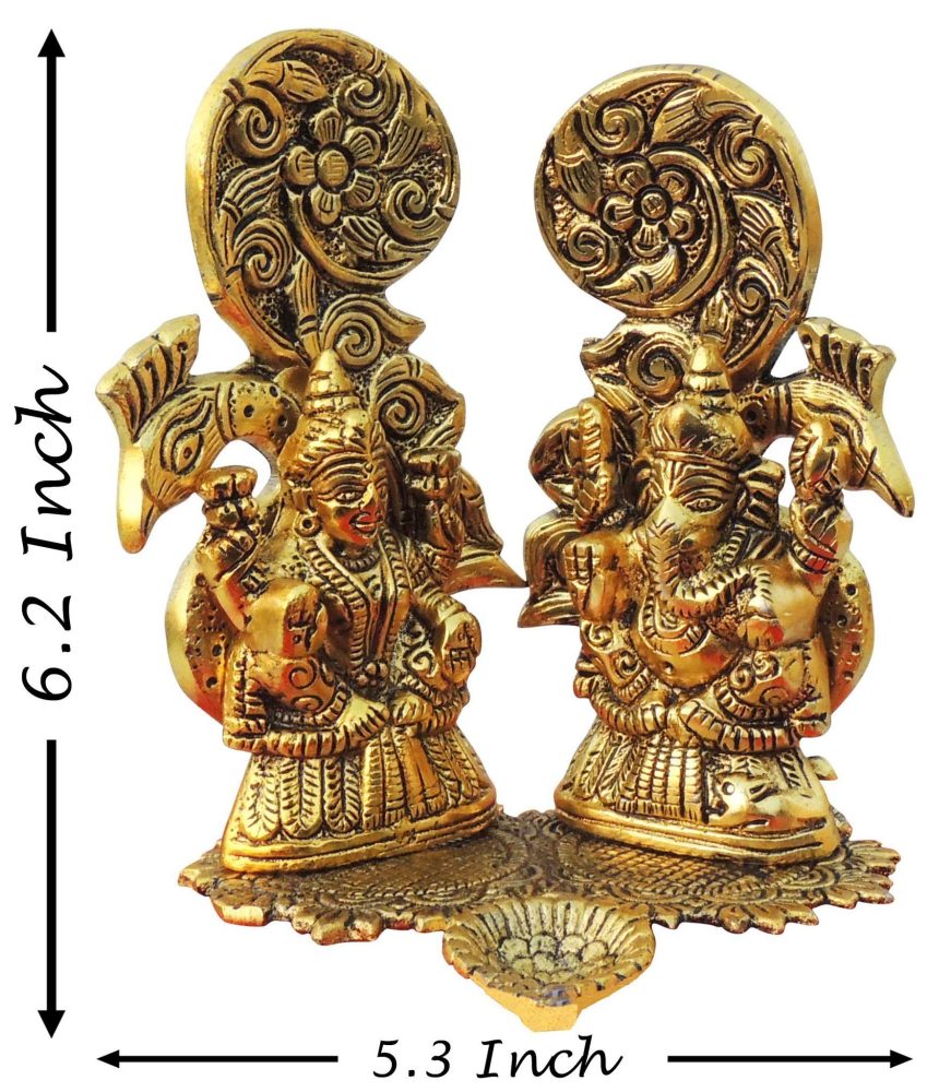 Laxmi Ganesh Murti Pair in Aluminium, 6.2 inch, Vedikcraft Moradabad