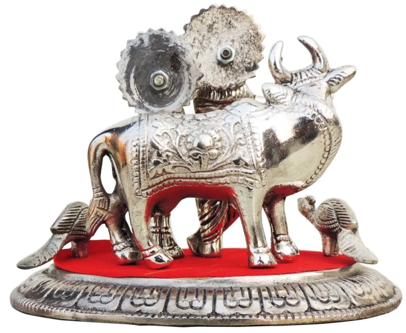 Krishna Ji with Cow Idol in Aluminium (Radha), 5.3 inch