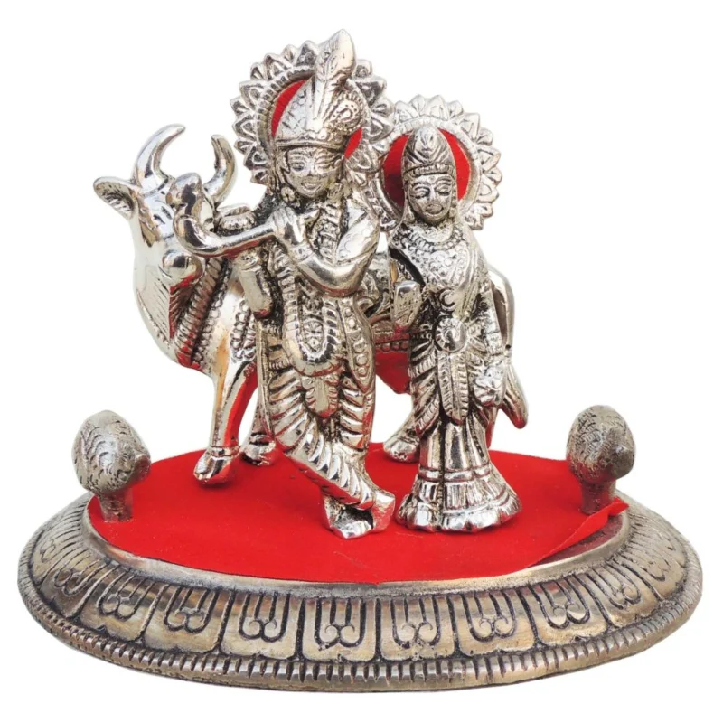 Krishna Ji with Cow Idol in Aluminium (Radha), 5.3 inch – for Home Mandir