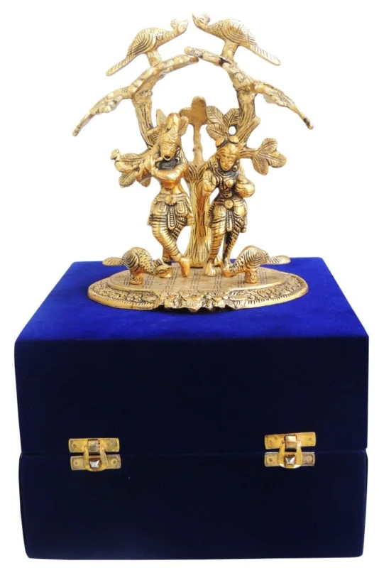 Radha Krishna Idol in Aluminium (Under), 8 inch, 620 g – for Pooja Room