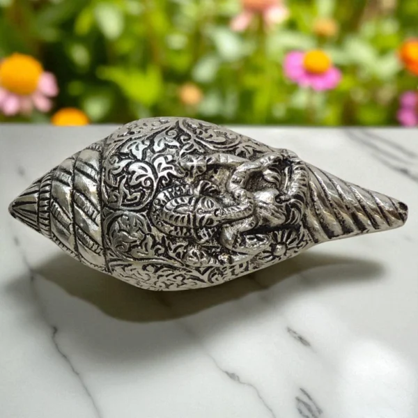 Aluminium Shankh for Pooja (Shank Ganesh), 2 inch, design AS507-S, Vedikcraft Moradabad