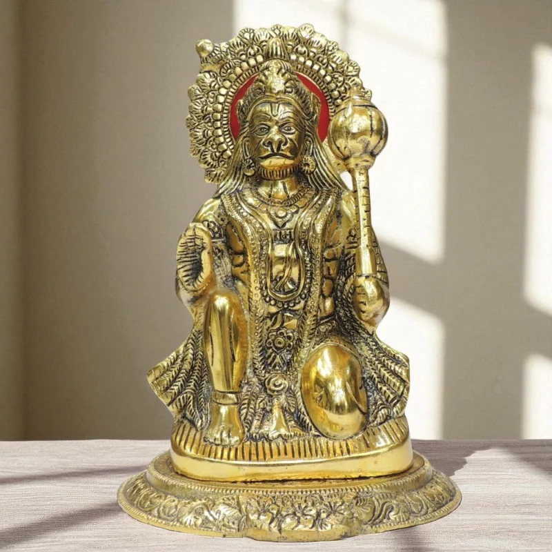 Hanuman Ji Idol in Aluminium, Seated, 10.5 inch – for Pooja Room