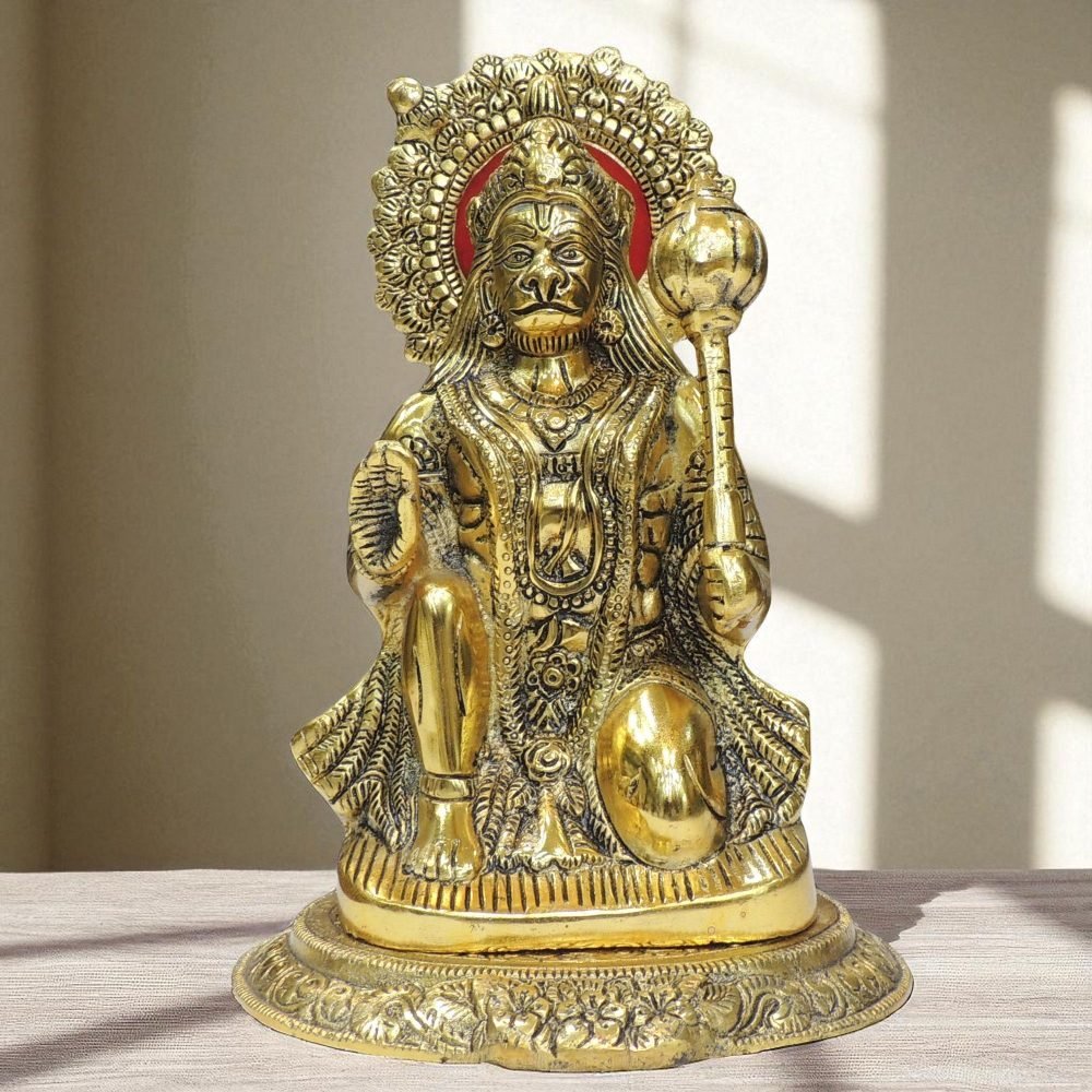 Hanuman Ji Idol in Aluminium, Seated, 10.5 inch, Vedikcraft Moradabad
