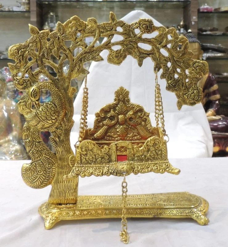 Laddu Gopal Jhula Idol in Aluminium, on Jhula, 10.5 inch, 660 g – for Pooja Room