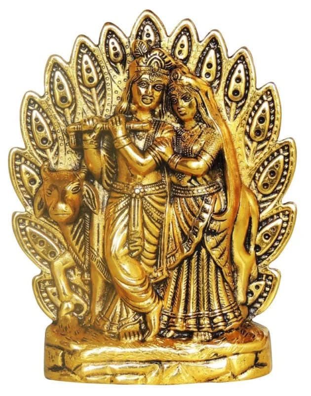 Radha Krishna Idol in Aluminium, Wall Hanging, 9 inch, 640 g