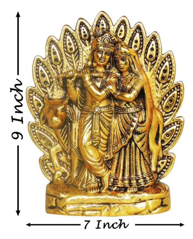 Radha Krishna Idol in Aluminium, Wall Hanging, 9 inch, 640 g – for Pooja Room