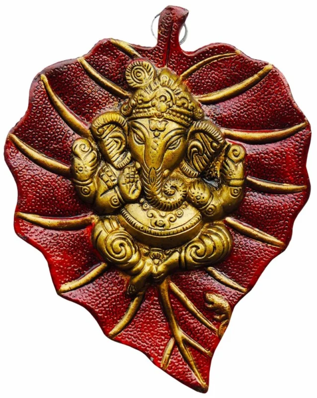 Aluminium Wall Hanging Ganesh (Patta), 6.5 inch, Red