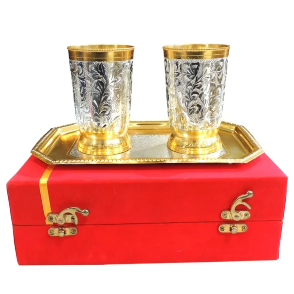 Brass Glass (Gilas), Set of 2, brass, Vedikcraft Moradabad