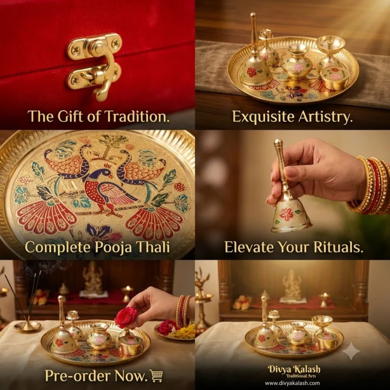 Brass Pooja Thali Set (Valvet Box), 1.36 kg