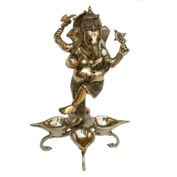 Brass Figure Oil Lamp (Deepak) (Bass Ganesha Wicks), 13 inch, brass, Vedikcraft Moradabad