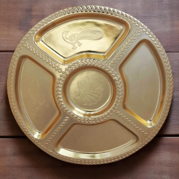 Brass Dinner Plate (Bhojan Thal), 13 inch, brass, Vedikcraft Moradabad