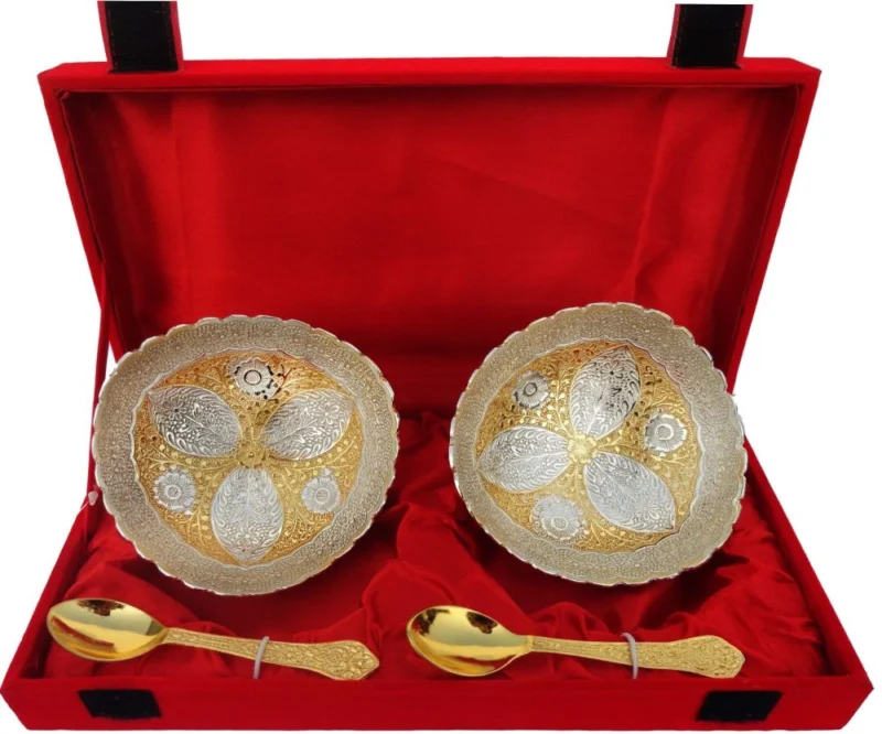Brass Bowl, Set of 2 (Velvet Box), 520 g, silver plated brass