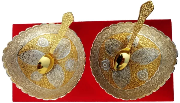 Brass Bowl, Set of 2 (Velvet Box), 520 g, brass, Vedikcraft Moradabad