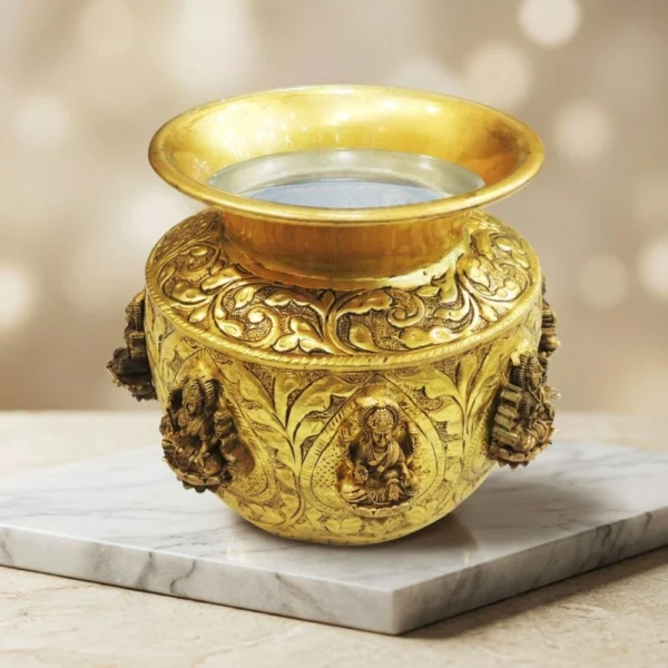 Brass Ashta Laxmi Lota for Pooja (Bs1915), 5 inch, brass, Vedikcraft Moradabad