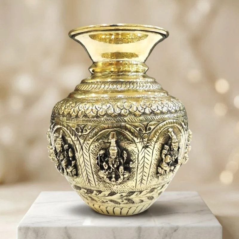 Brass Ashta Laxmi Lota for Pooja (Bs1914), 6 inch
