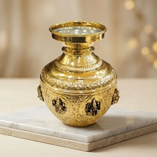 Brass Ashta Laxmi Lota for Pooja, 8 inch, brass, Vedikcraft Moradabad