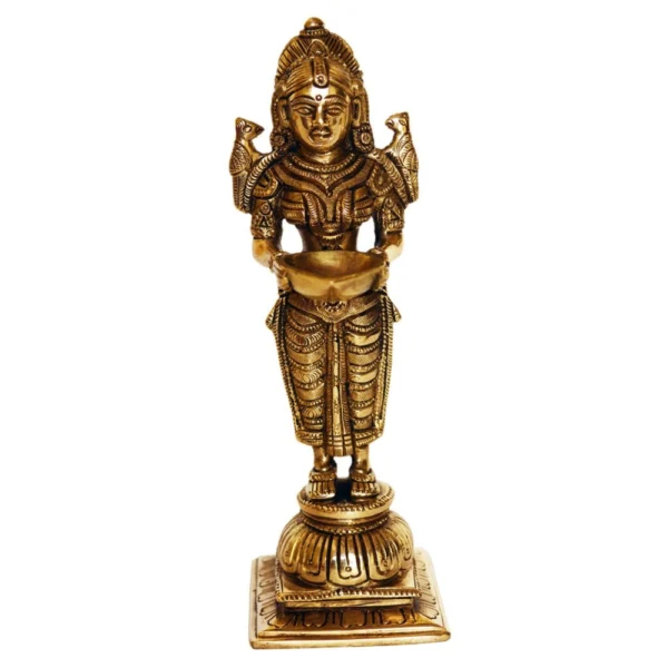 Brass Laxmi Deepak (Lamp) (Beautiful Lakshmi), 8 inch, brass, Vedikcraft Moradabad