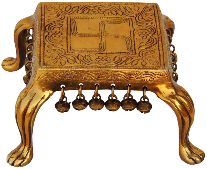 Brass Chowki for Pooja (Bajot) (Chowkifor), 7 inch