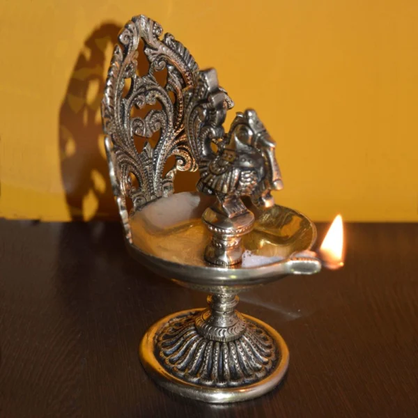 Brass Cock Oil Lamp (Deepak) (Murga Oial), 6 inch, brass, Vedikcraft Moradabad