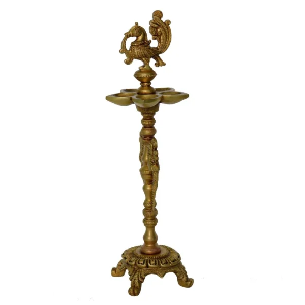 Brass Cock Oil Lamp (Deepak) (Murga), 12.8 inch, brass, Vedikcraft Moradabad