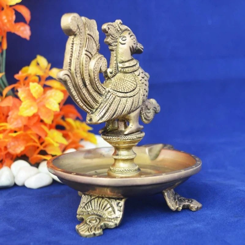 Brass Cock Oil Lamp (Deepak) (Murga), 5.2 inch