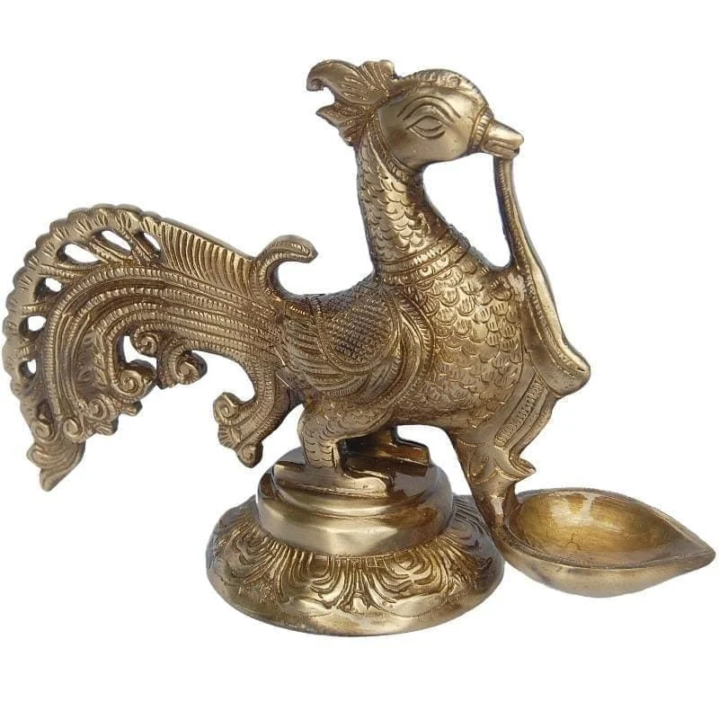 Brass Cock Oil Lamp (Deepak) (Murga), 6.5 inch, 1.5 kg