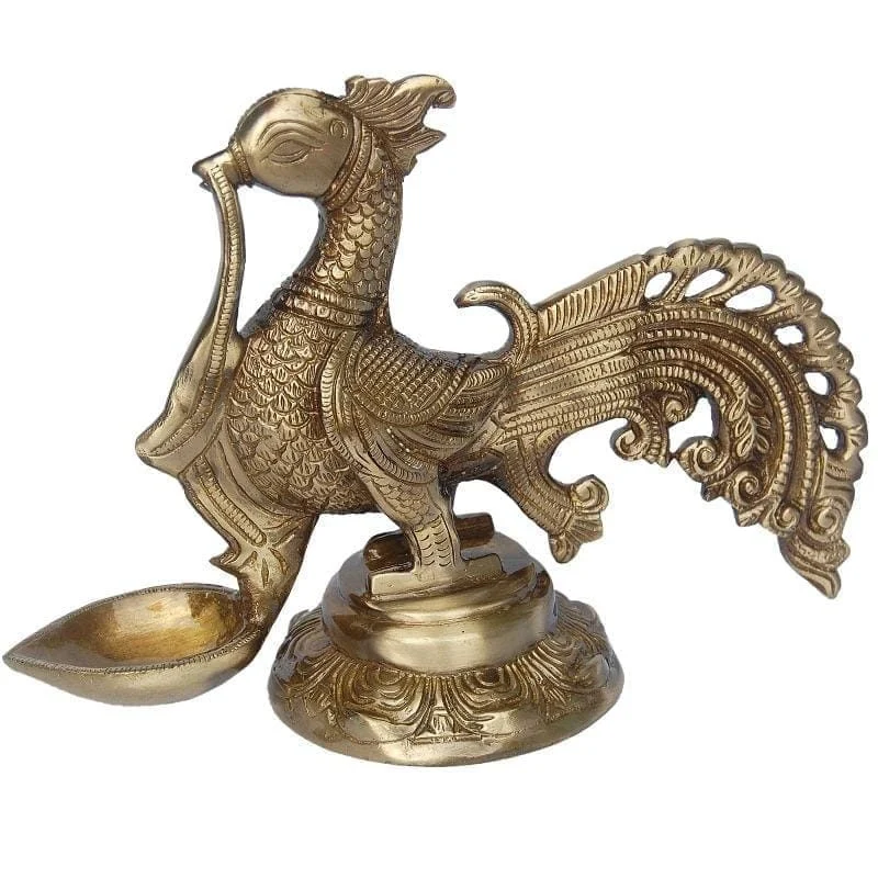 Brass Cock Oil Lamp (Deepak) (Murga), 6.5 inch, 1.5 kg