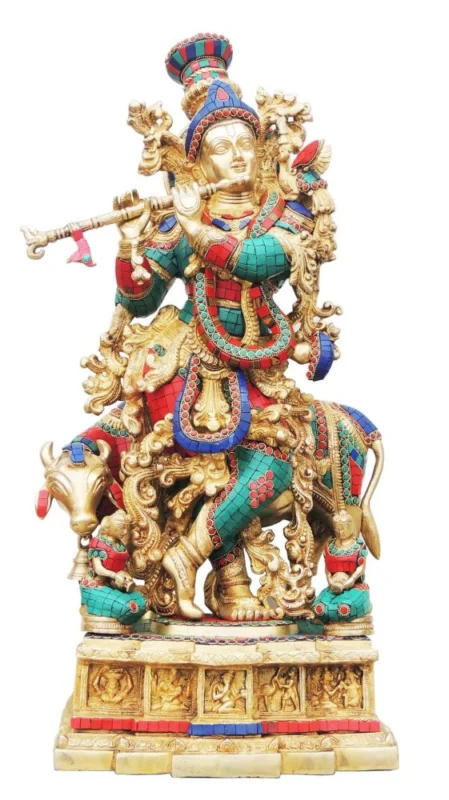 Krishna Ji with Flute Idol in Brass (Big), 28.5 inch