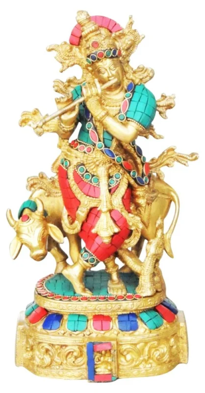 Krishna Ji with Flute Idol in Brass, 12.5 inch, 5.09 kg