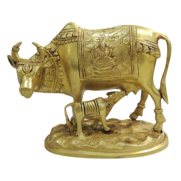 Brass Cow with Calf Showpiece (Vastu), 6.5 inch, design BS1939-C, brass, Vedikcraft Moradabad