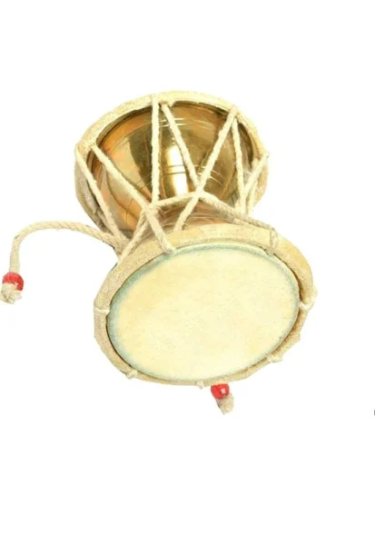 Brass Damru for Pooja, 3.6 inch, brass, Vedikcraft Moradabad