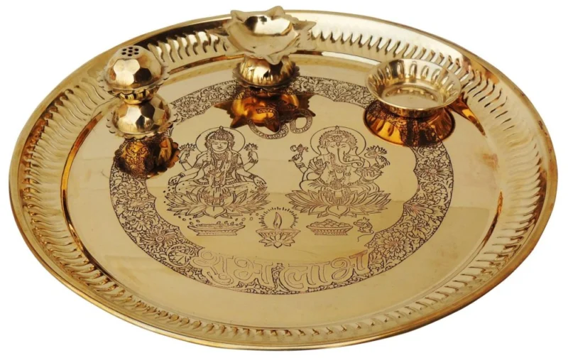 Brass Pooja Thali Set, 11.7 inch