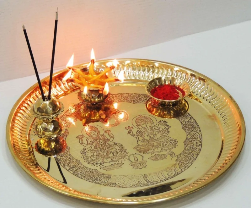 Brass Pooja Thali Set, 11.7 inch