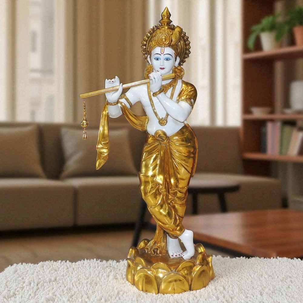 Krishna Ji with Flute Idol in Brass, brass, Vedikcraft Moradabad
