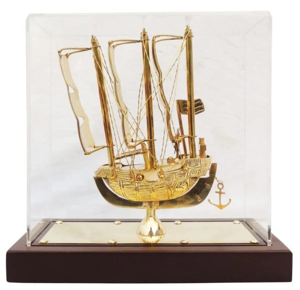 Brass Ship Covered With Box, 8.5 inch, design MR238-A, brass, Vedikcraft Moradabad