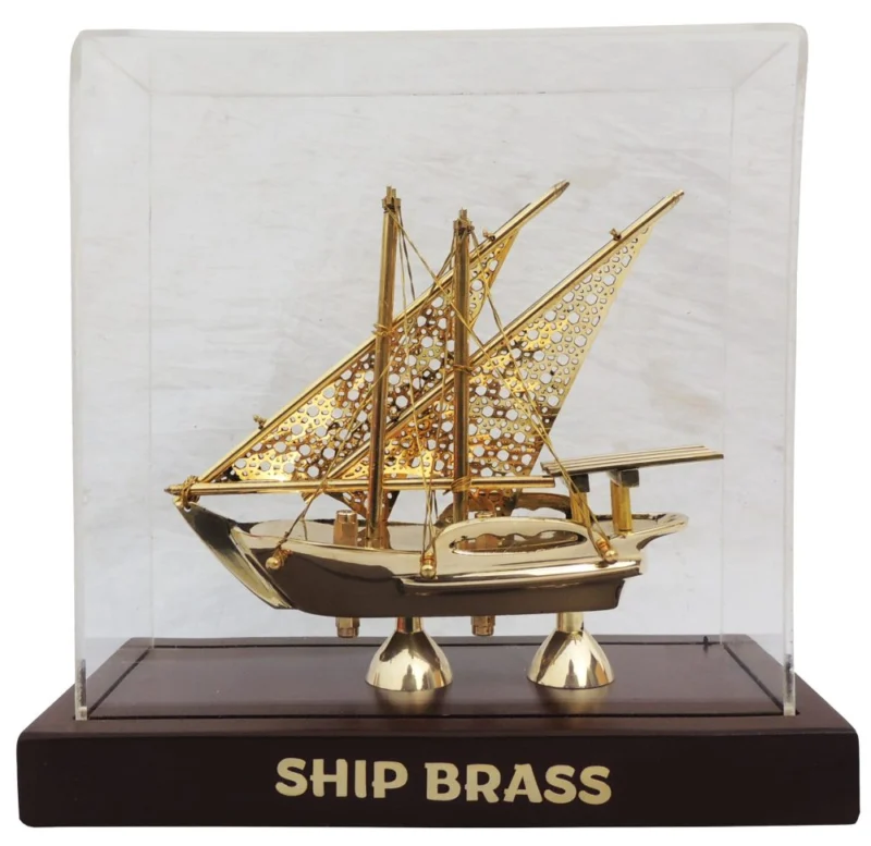 Brass Ship Covered With Box, 8.5 inch, design MR238-E – Antique Décor