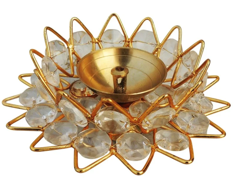 Brass Crystal Diya (Deepak), 2.1 inch (No. 2)