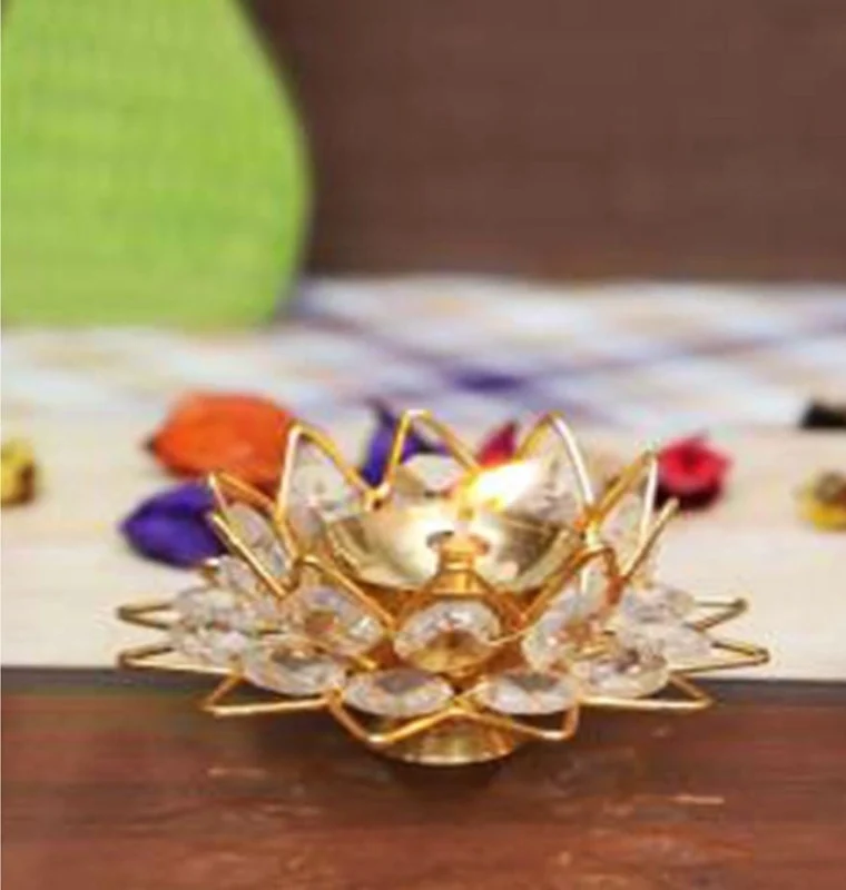 Brass Crystal Diya (Deepak), 2 inch (No. 4)