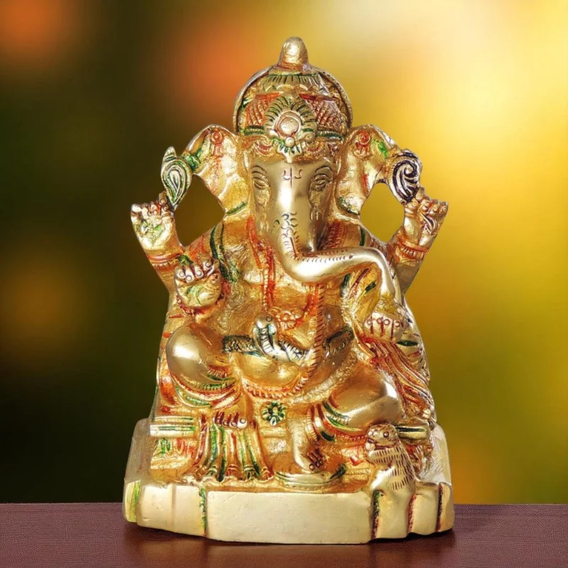 Ganesh Ji Idol in Brass, 5.5 inch, design BS1065-G – for Home Mandir