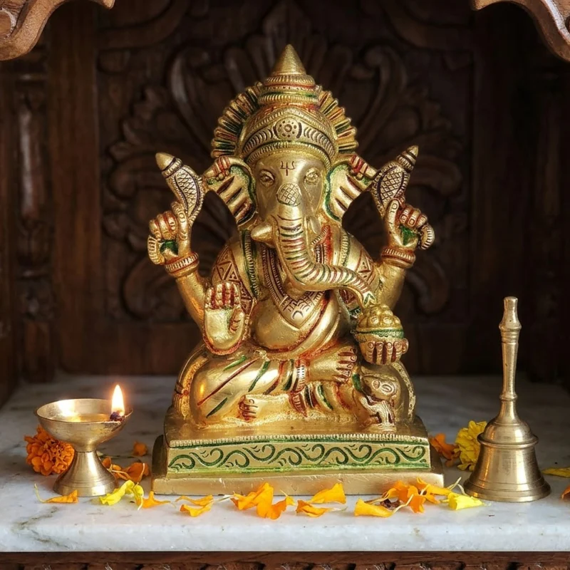 Ganesh Ji Idol in Brass, 5.5 inch, design BS1410-G – for Home Mandir