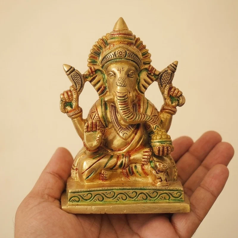 Ganesh Ji Idol in Brass, 5.5 inch, design BS1410-G