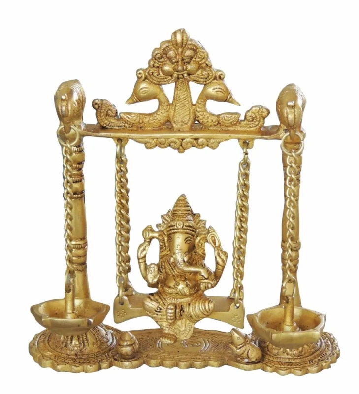 Ganesh Ji Idol in Brass, on Jhula (Parrot)